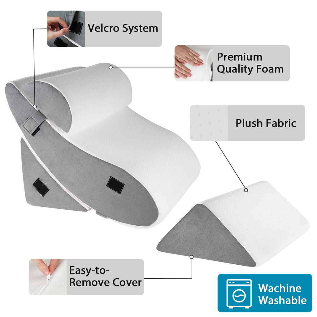 AAAini 4PCS Orthopedic Wedge Pillow Set,Wedge Pillow for Sleeping, Knee, Lumbar and Back Pain Relief,Adjustable Bed Pillow for Acid Reflux,Anti Snoring & GERD - White