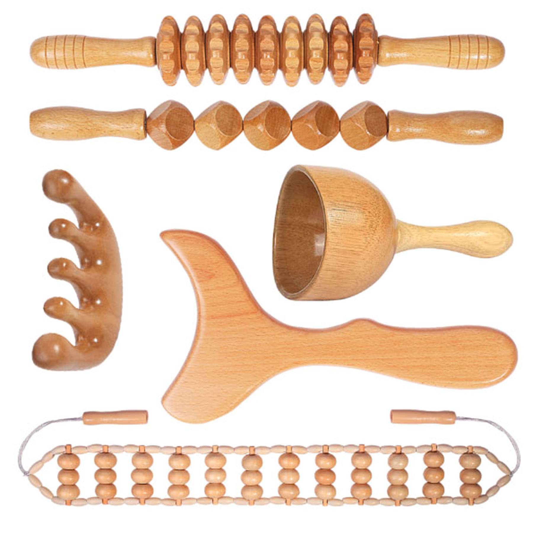OYAMEQICH Wood Therapy Massage Tools Maderoterapia Kit Body Sculpting Tools for Lymphatic Drainage and Anti-Cellulite .Wood Massager Roller Rpoe for Back and Muscle Pain Relief (Medium)
