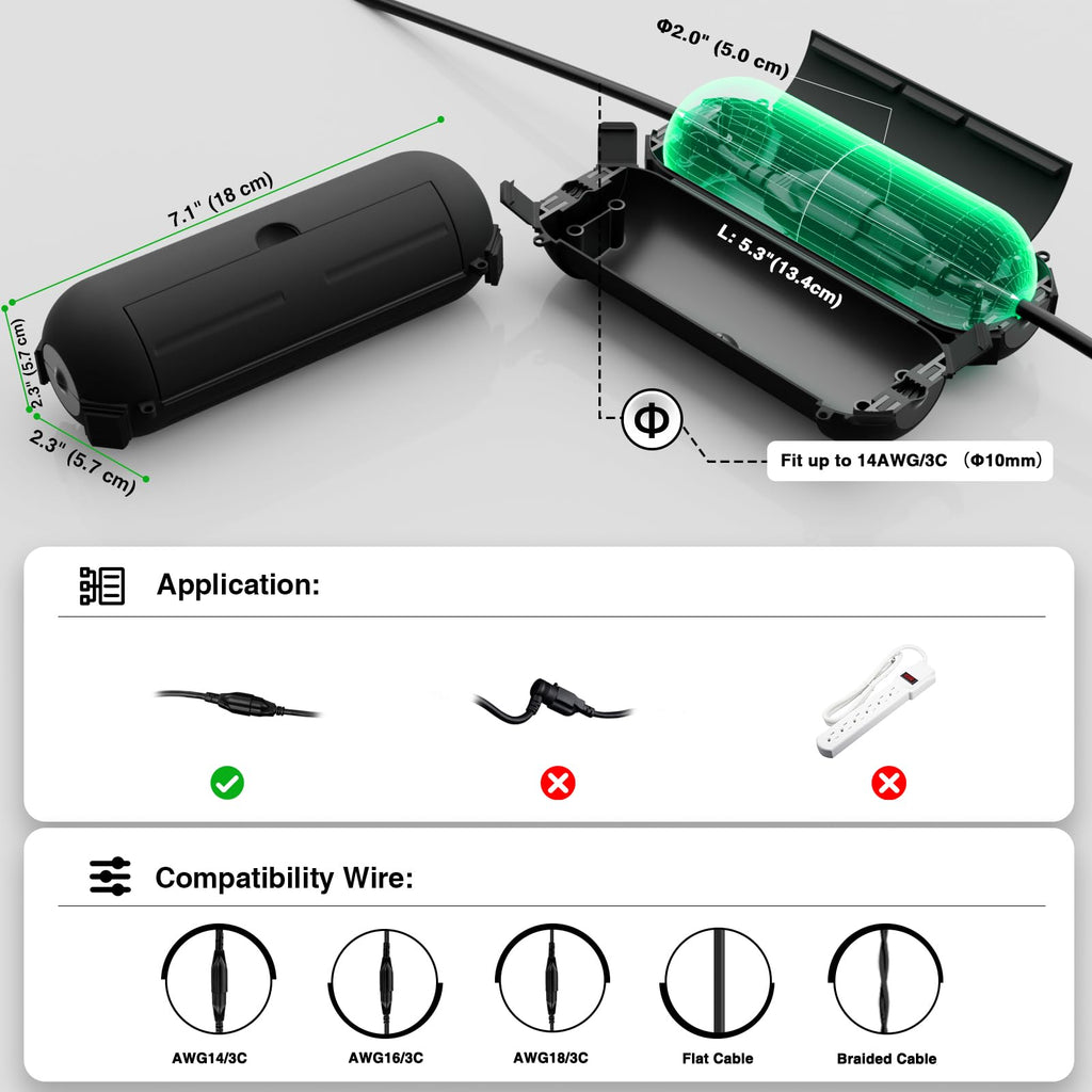 Flemoon [3 Pack] Outdoor Extension Cord Safety Cover with Waterproof Seal, Weatherproof Electrical Connection Box to Protect Outdoor Outlet, Plug, Socket, Christmas Holiday Decoration Light, Black