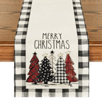 Artoid Mode Waterclor Buffalo Plaid Christmas Trees Merry Xmas Table Runner, Seasonal Winter Holiday Kitchen Dining Table Decoration for Indoor Outdoor Home Party Decor 13 x 90 Inch