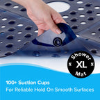 SlipX Solutions Extra Large Square Shower Mat, 27"x27", Non-Slip Stall Mat for Elderly & Kids Standing Bath Tub Mat, Machine Washable, Suction Cups, Navy