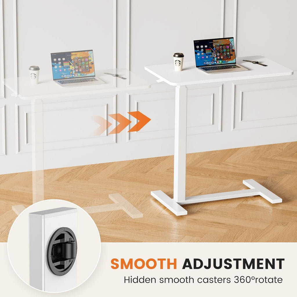 Sweetcrispy Overbed Bedside Table with Wheels, Adjustable Hospital & Home Use Bed Table, Rolling Laptop Table, Mobile Standing Desk, White