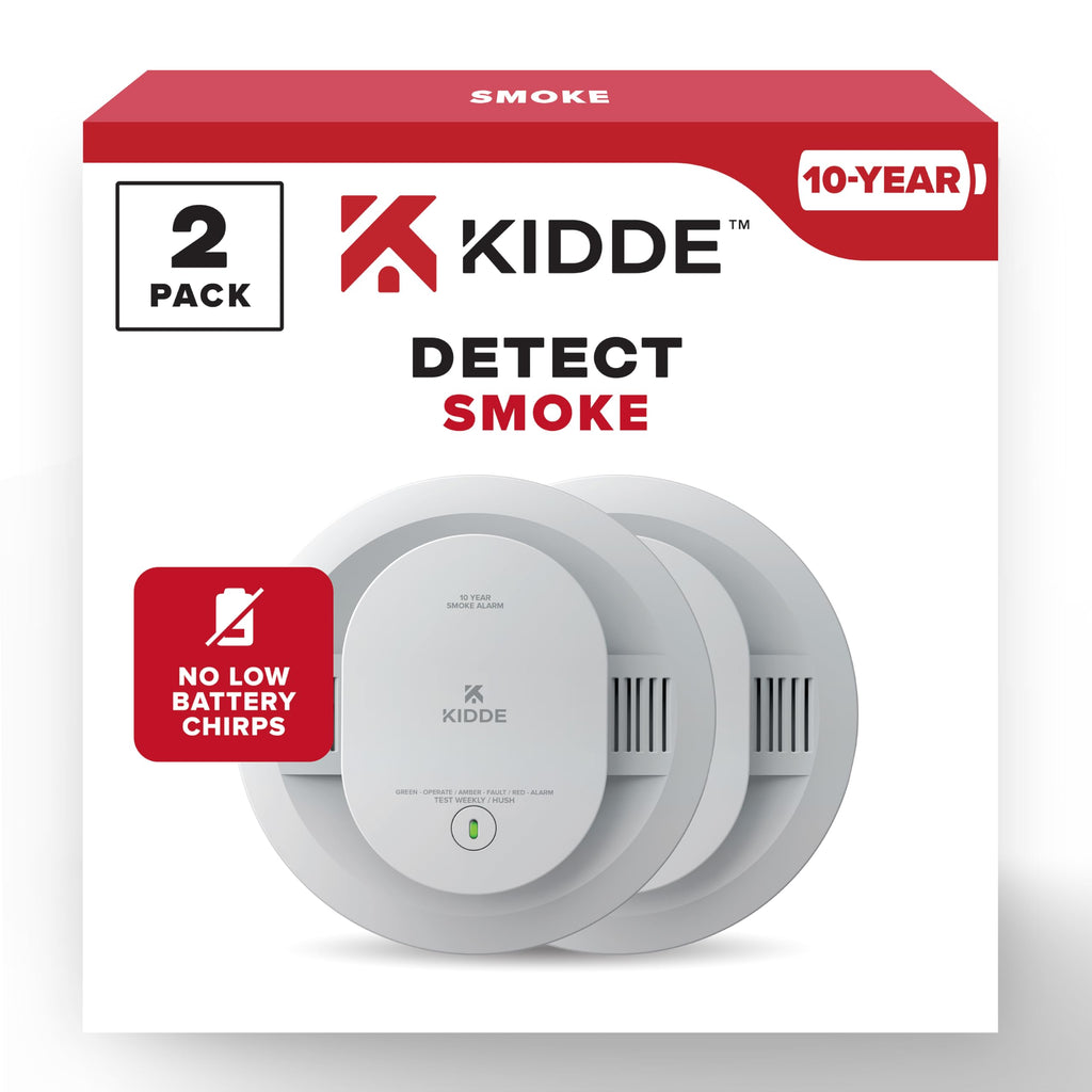 Kidde Smoke Detector, 10-Year Battery Powered, LED Warning Light Indicators, 2 Pack