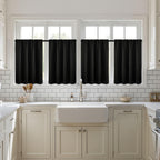 MIULEE 36 Inch Short Blackout Curtains Set of 4, Over Sink Kitchen Tier Curtain Thermal Insulated Privacy Drapes Mini Top & Bottom Rod Pocket Cafe Curtains for Small Windows Bathroom RV, Black
