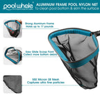 Swimming Pool Cleaning Kit - Aluminum Frame Skimmer Net with 10Ft Adjustable Pole & 17.5” Pool Brush Head, Pools Maintenance Kits for Inground & Above Ground Swimming Pools, Removes Debris