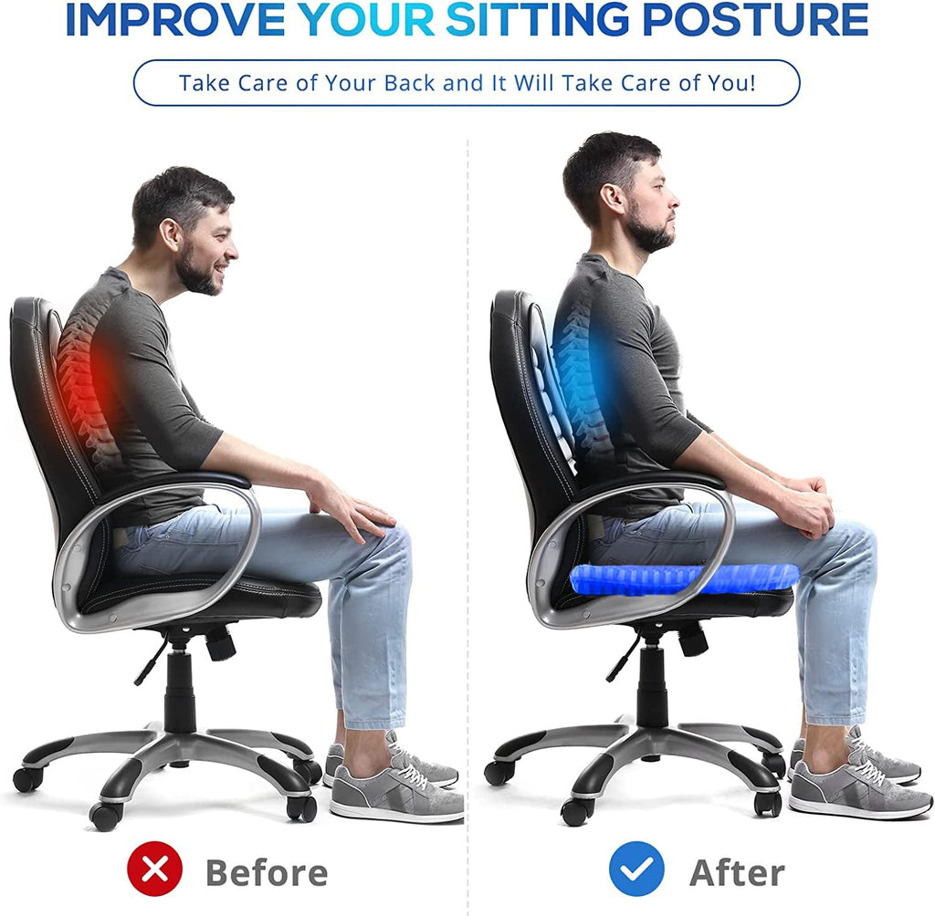 Gel Seat Cushion for Long Sitting Pressure Relief (Super Large & Thick) - Non-Slip Gel Chair Cushion for Back,Sciatica,Tailbone Pain Relief - Seat Cushion for Office Desk Chair,Car Seat,Wheelchair