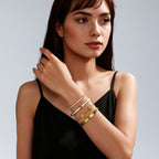 18K Gold Plated Stackable Bangles Bracelets for Women - 4 Pcs Gold Bracelet Set Trendy Stainless Steel Fashion Accessories, Dainty Stacked Jewelry Set Gift for Daily Wear Five Leaf Clover