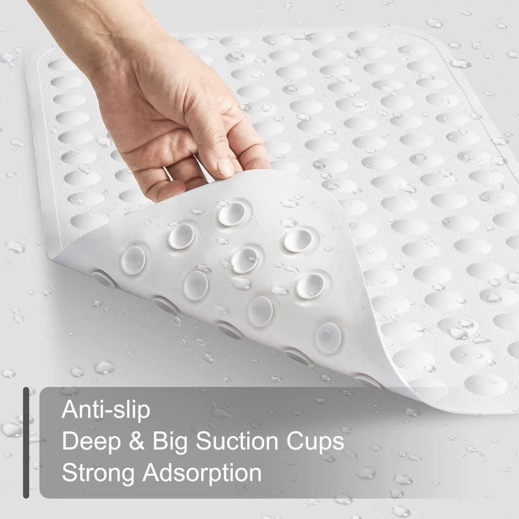 Yanzifly Bathtub Mat - Silicone Soft & Safe Bath Mat with Suction Cups, Anti Slip for Kids & Elderly, Machine Washable - White