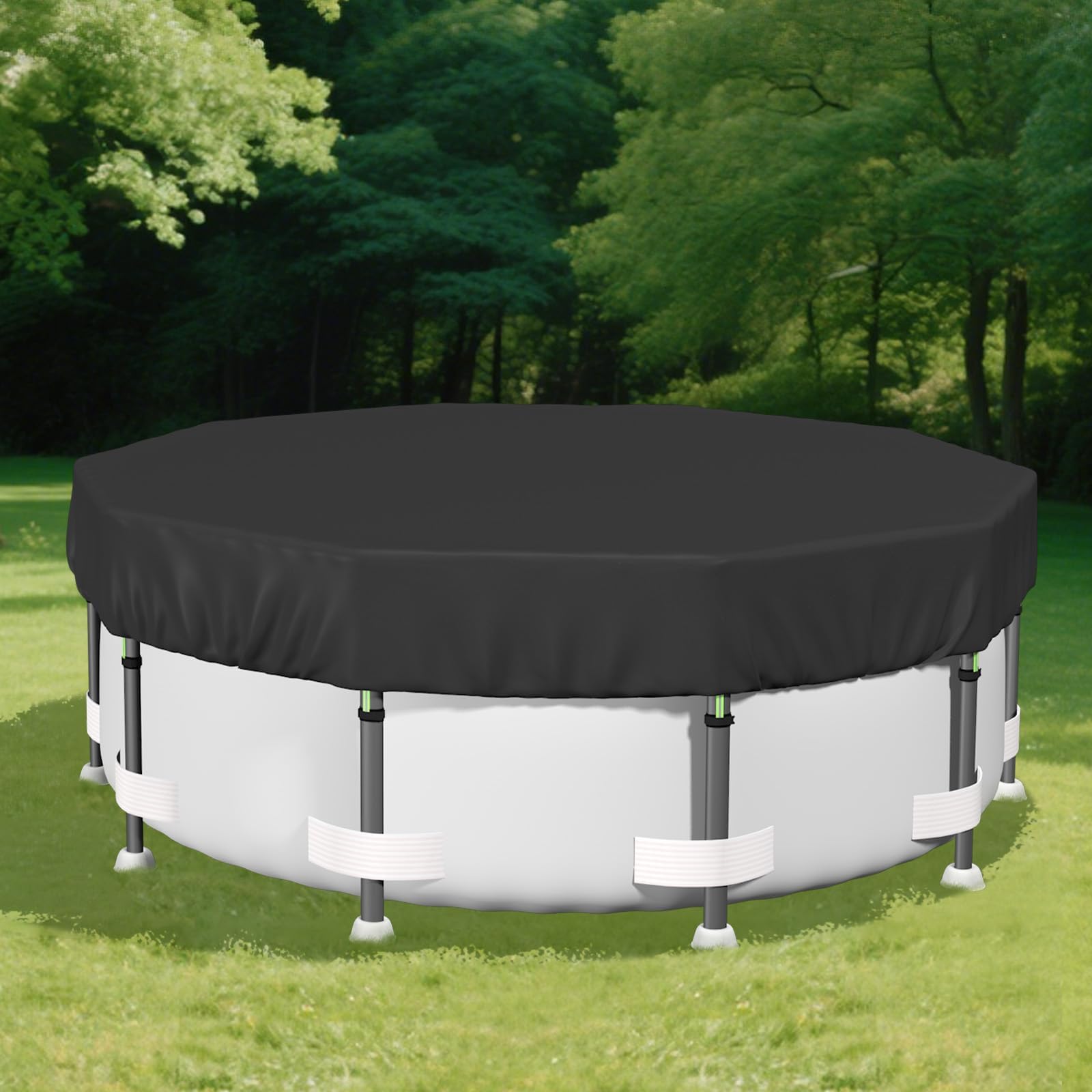 SAFANA 10FT Pool Covers for Above Ground Pools, Round Swimming Pool Cover [Upgrade 420D Thicker] Protective Leaf Cover with Reflective Strip, Tear Resistant Durability Fabric, UV Resistance, Black