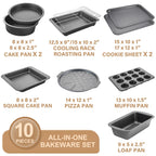 HONGBAKE Bakeware Sets, Baking Pans Set with Kitchen Utensils, Nonstick Oven Pan with Wider Grips, 17 Pieces Including Rack, Cookie Sheet, Cake, Loaf, Muffin, Pizza Pan