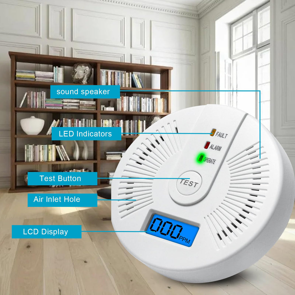 2 Pack Carbon Monoxide Detectors,CO Detectors Battery Powered,Carbon Monoxide CO Alarms with Light&Digital Display for Home,Bedroom,Kitchen,Office