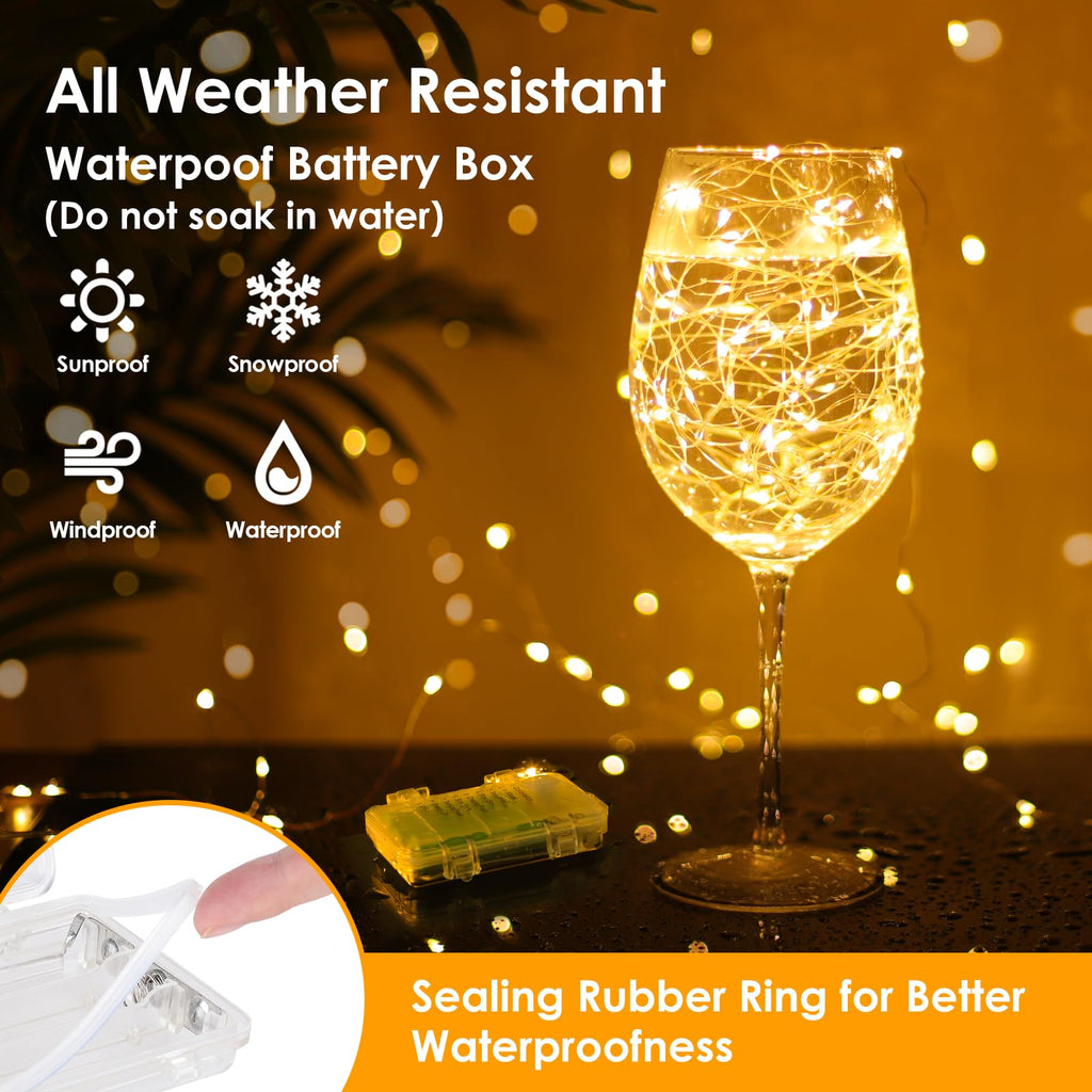 Mlambert 6 Pack 33FT Fairy Lights Battery Operated with Remote and Timer, Dimmable Waterproof 8 Modes Light for Bedroom Dorm Christmas-Warm White