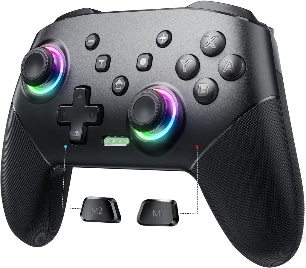 Switch Controller Wireless, Pro Controllers Compatible with Switch/Lite/OLED/PC, One-Key Pairing Gamepad with 9-Color RGB LEDs 6-Axis Motion Wake Up Function