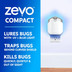 Zevo Compact Flying Insect Trap Kit with Refill Cartridges - Plug-in Indoor Bug Catcher for Gnats, House & Fruit Flies - Blue + UV Light Technology, No Odor, No Mess (1 Plug-in Device + 3 Cartridges)