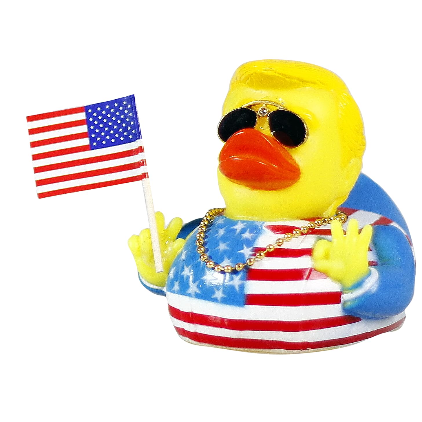 TAOHUAJIANG Rubber Ducks Trump Car Duck Dashboard Decoration Squeak Ducks Toys Car Ornaments Car Décor Accessories with Sunglasses，Gold-Plated Necklace and Flagship (Style G)