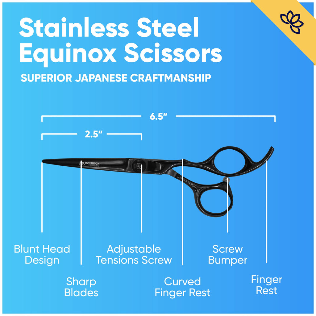 Equinox Professional Razor Edge Series Barber Hair Cutting Scissors - Japanese Stainless Steel Salon Scissors - 6.5” Overall Length - Fine Adjustment Tension Screw - Premium Shears for Hair Cutting