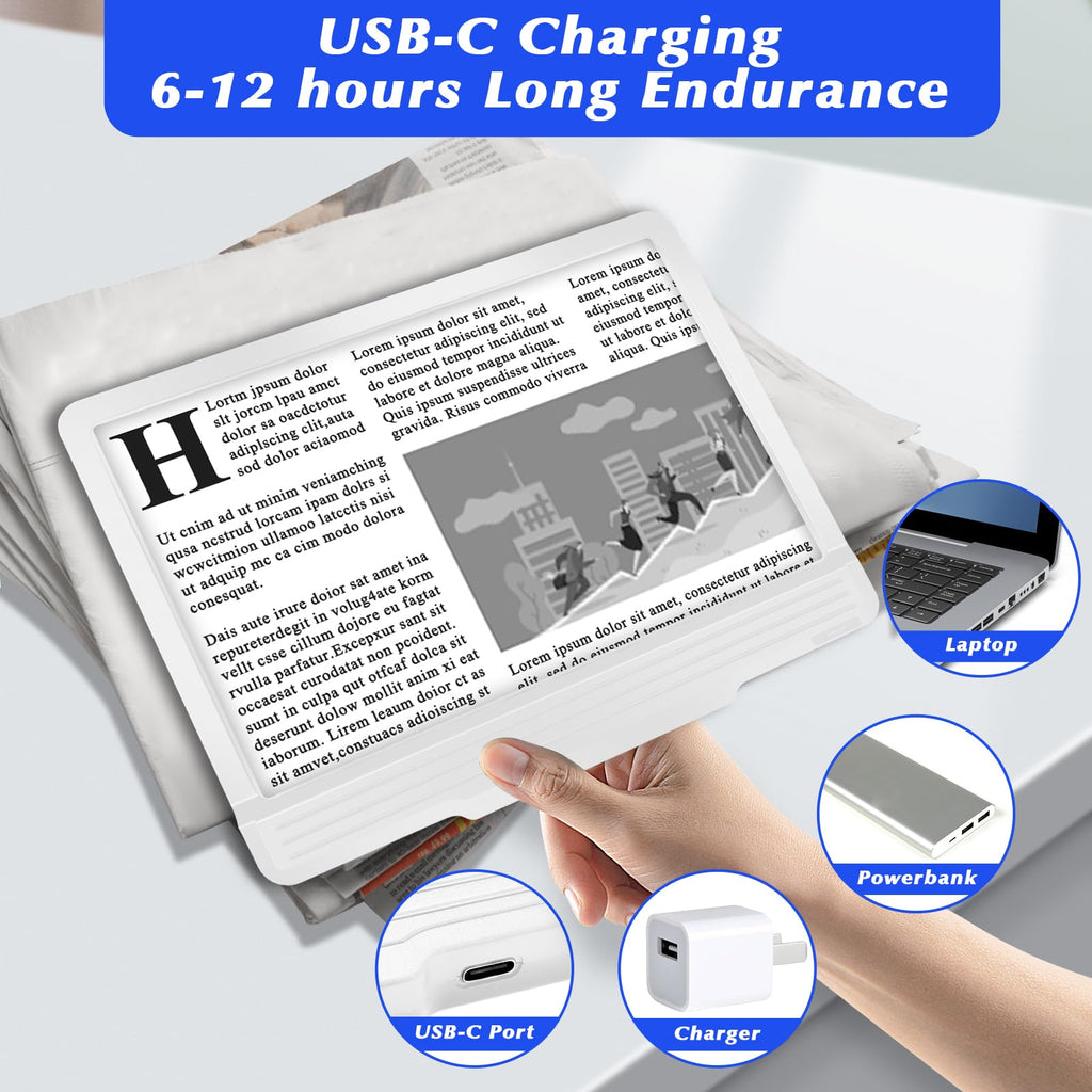 NZQXJXZ 5X Rechargeable Hands-Free Magnifying Glass 43 Bright LED, Magnifying Glass for Reading Neck Wear, Large Page Magnifier for Seniors for Newspaper, Sewing, Cross Stitch, Small Prints