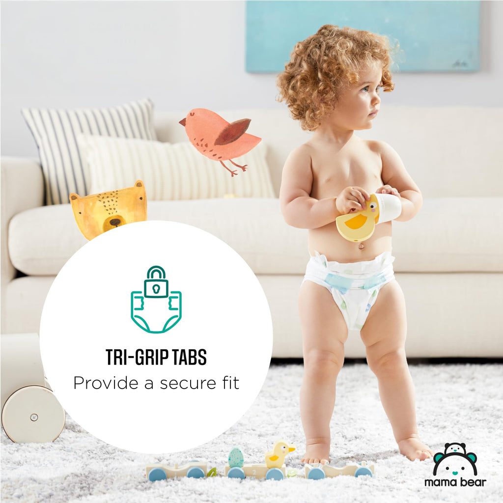 Amazon Brand - Mama Bear Gentle Touch Baby Diapers, Size 7, 80 Count (4 packs of 20), Skin Safe, 12 Hours Protection, Wetness Indicator, Stretchy Waistband