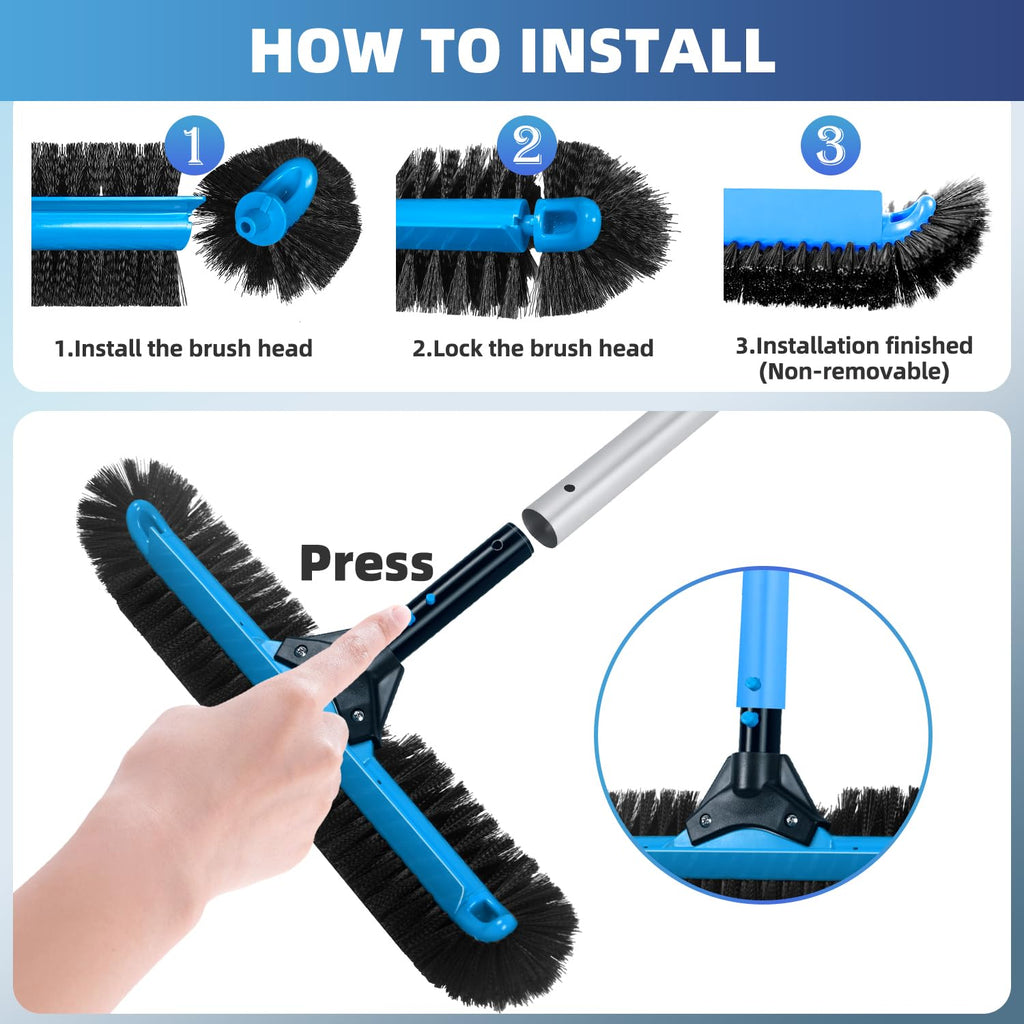 WXFANA 20" Wide Pool Brush Head, Heavy Duty Pool Cleaning Brush with 12-Rows Soft Bristles, Inground/Above Ground Pool Brushes with Curved Ends, Safe for Vinyl Liner