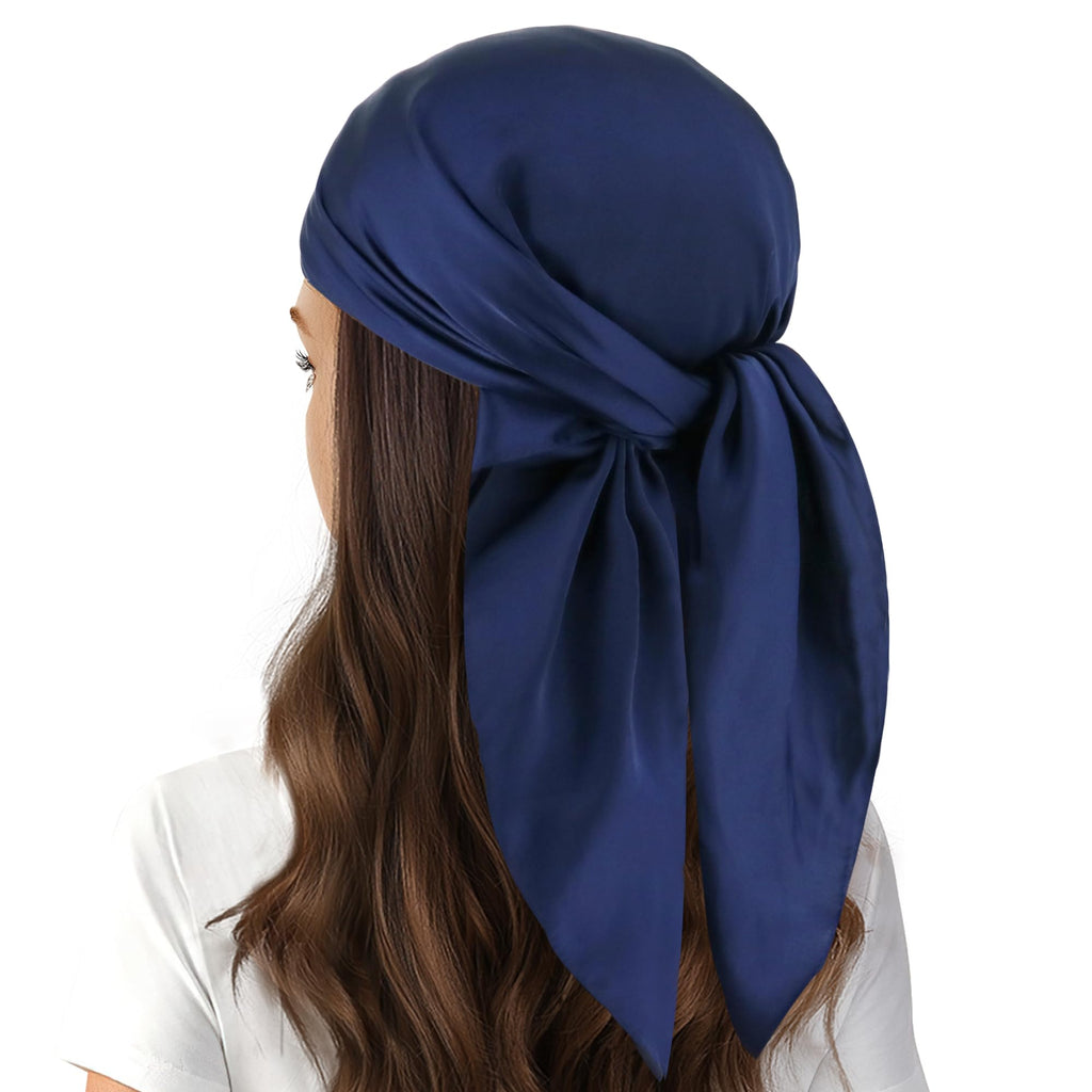 Navy Blue Satin Scarf - Ladies 27'' x 27'' Square Dark Blue Silk Like Head Scarf for Women Hair Wrap Bandana Handbag Purse Accessory (Style 82)