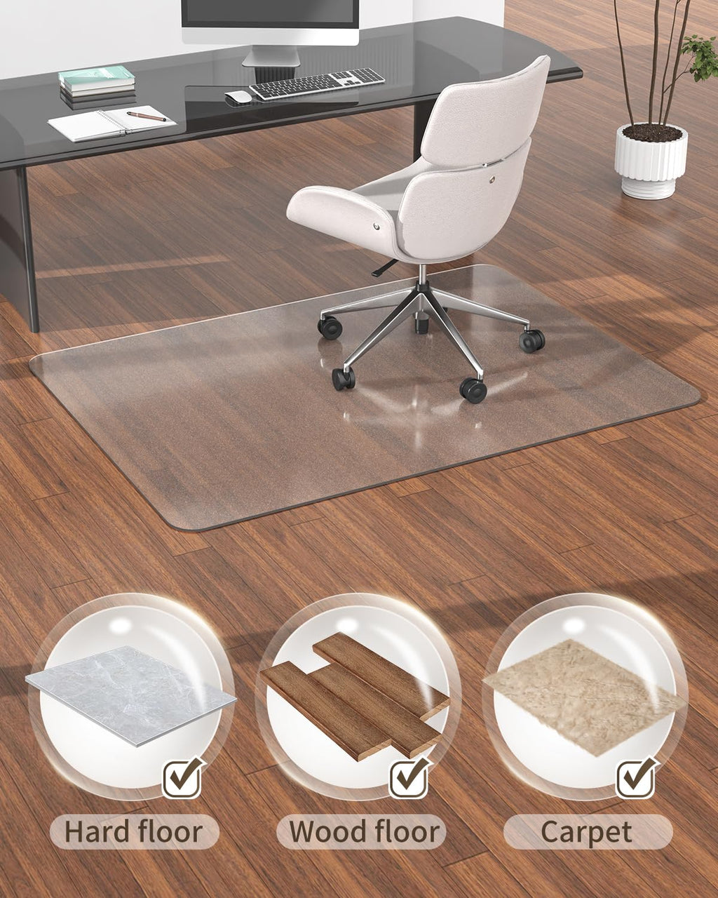 Blvornl Frosted Clear Chair Mat for High Pile Carpet and Hardwood Floor, 34.6"*47.2" Hard Material Chair Mat, Heavy Duty Computer Chair Mats for Rolling Chairs, Desk Floor Rug for Office and Home