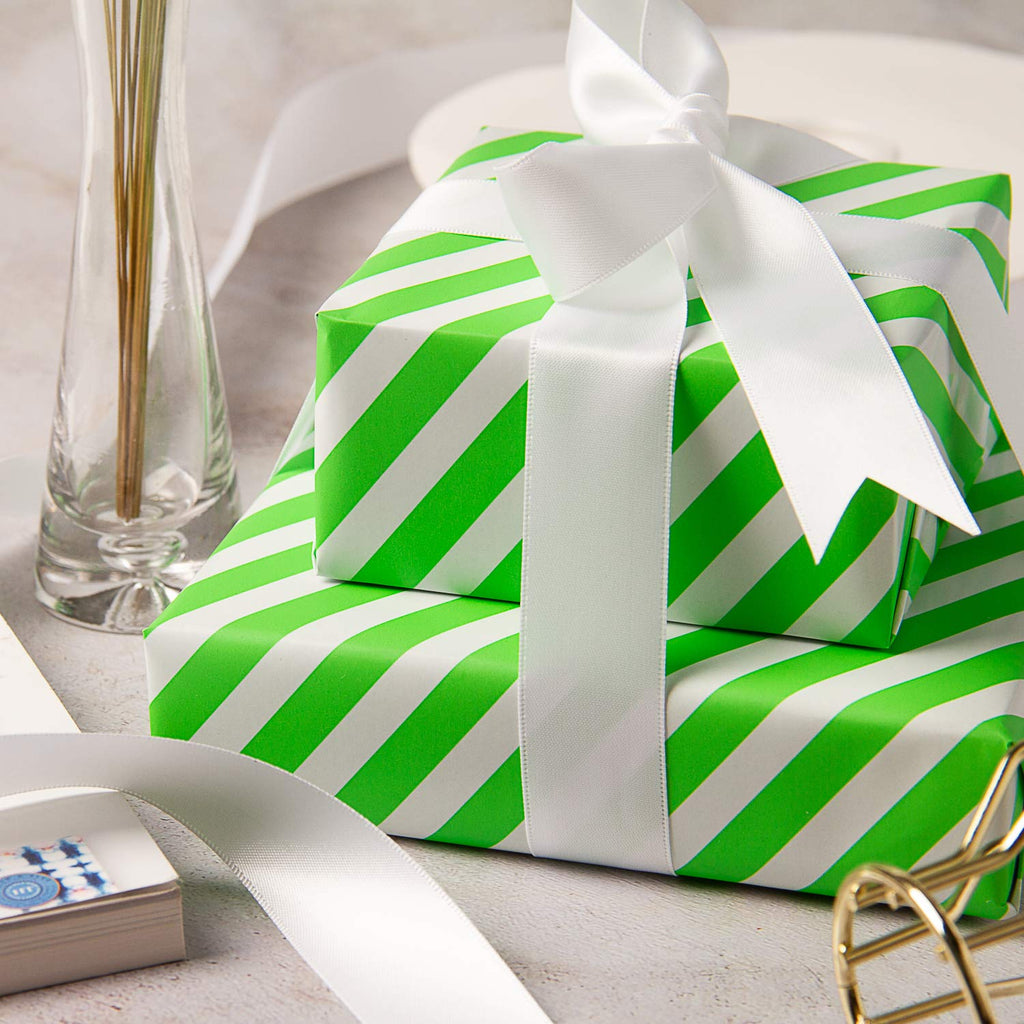 WRAPAHOLIC Reversible Wrapping Paper - Green and Stripes Design for Birthday, Holiday, Wedding, Baby Shower Wrap - 30 inch x 33 feet