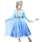 Tacobear 10Pcs Frozen Elsa Costume Dress For Girls Kids Toddler Princess Dress Up Clothes For Little Girls With Elsa Accessories Gloves Crown Wands Wig Necklace For 8-9T Kids Christmas Birthday Party