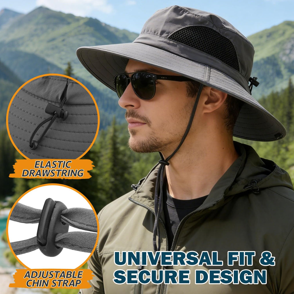 Men's Waterproof Sun Hat, Outdoor Sun Protection Bucket Safari Cap For Safari Fishing Hunting Dark Gray One Size