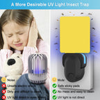 Flying Insect Trap Plug-in, 2023 Upgrade Bug Catcher Mosquito Fruit Fly Trap Gnat Killer Indoor, Safe Non-Toxic UV Bug Night Light Fly Trap with Sticky Pad for Flies, Gnats, Moths (2 Pack, Black)