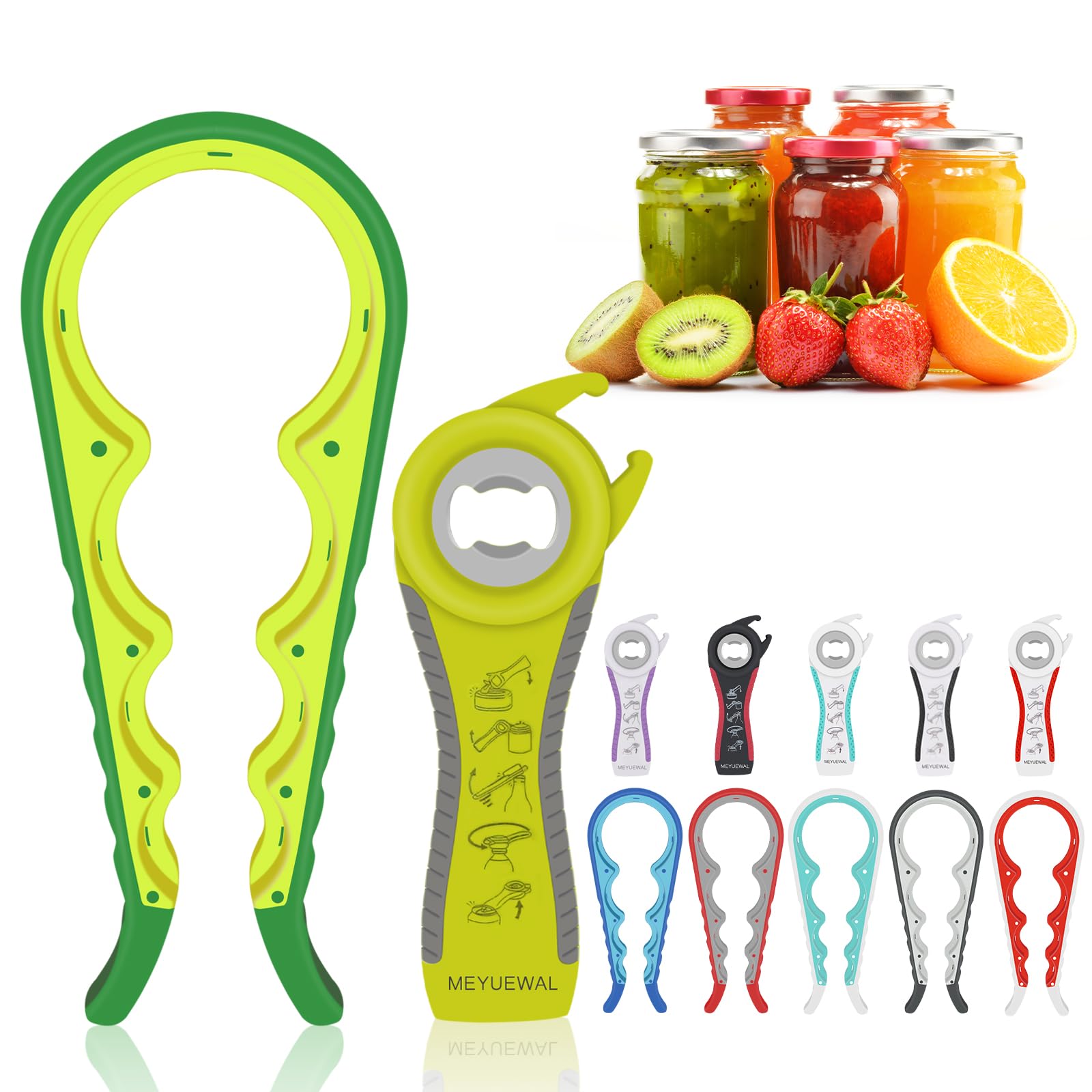Jar Opener, 6 In 1 Bottle Opener Can Opener for Weak Hands, Jar Openers for Seniors with Arthritis, Multifunctional Lid Opener Kit, Easy Jar Opener Tool for Elderly Adults Kids (Green)