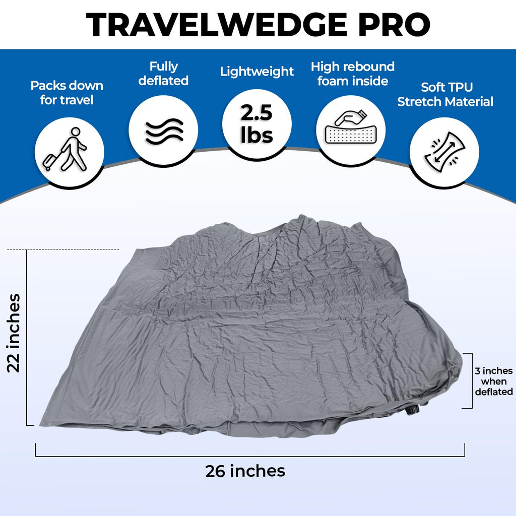 Self-Inflating Bed Wedge Pillow | Lightweight for Travel | Wedge Pillow for Sleeping and Acid Reflux, Heartburn, and GERD Pillow (TWDPRO2, 22 Inch)