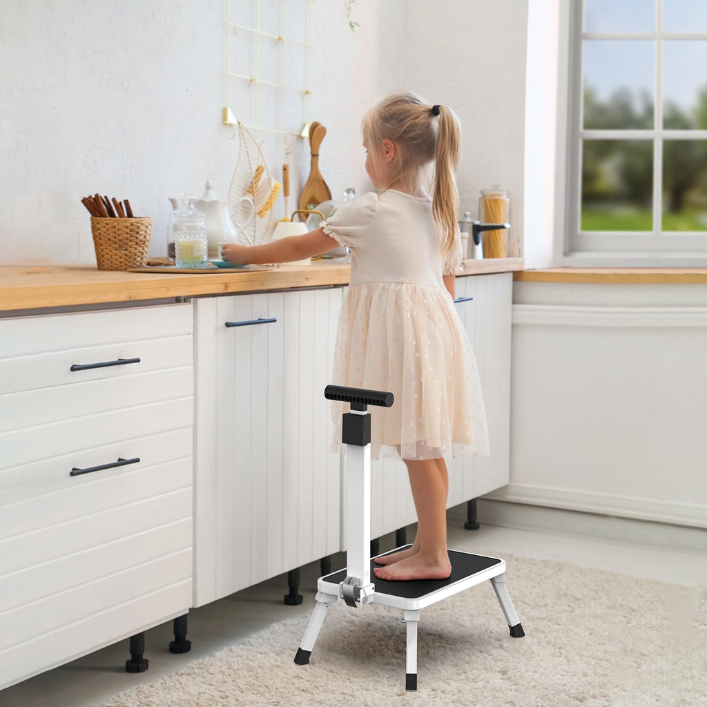 Step Stools for Adults, Foldable Step Stool with Handle for Elderly Seniors Stepping Stool with Non-Slip Step Platform Metal Stool in Kitchen, Bedroom,Bathroom,330 Lbs Capacity(Patent Protection)