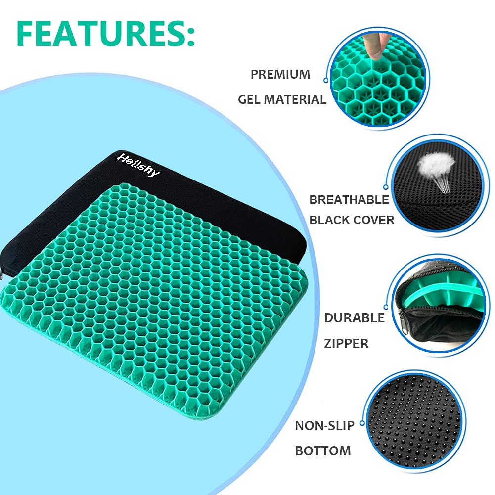 Gel Seat Cushion, Double Thick Egg Gel Cushion for Pressure Pain Relief, Breathable Wheelchair Cushion Chair Pads for Car Seat Office Chair (Green)