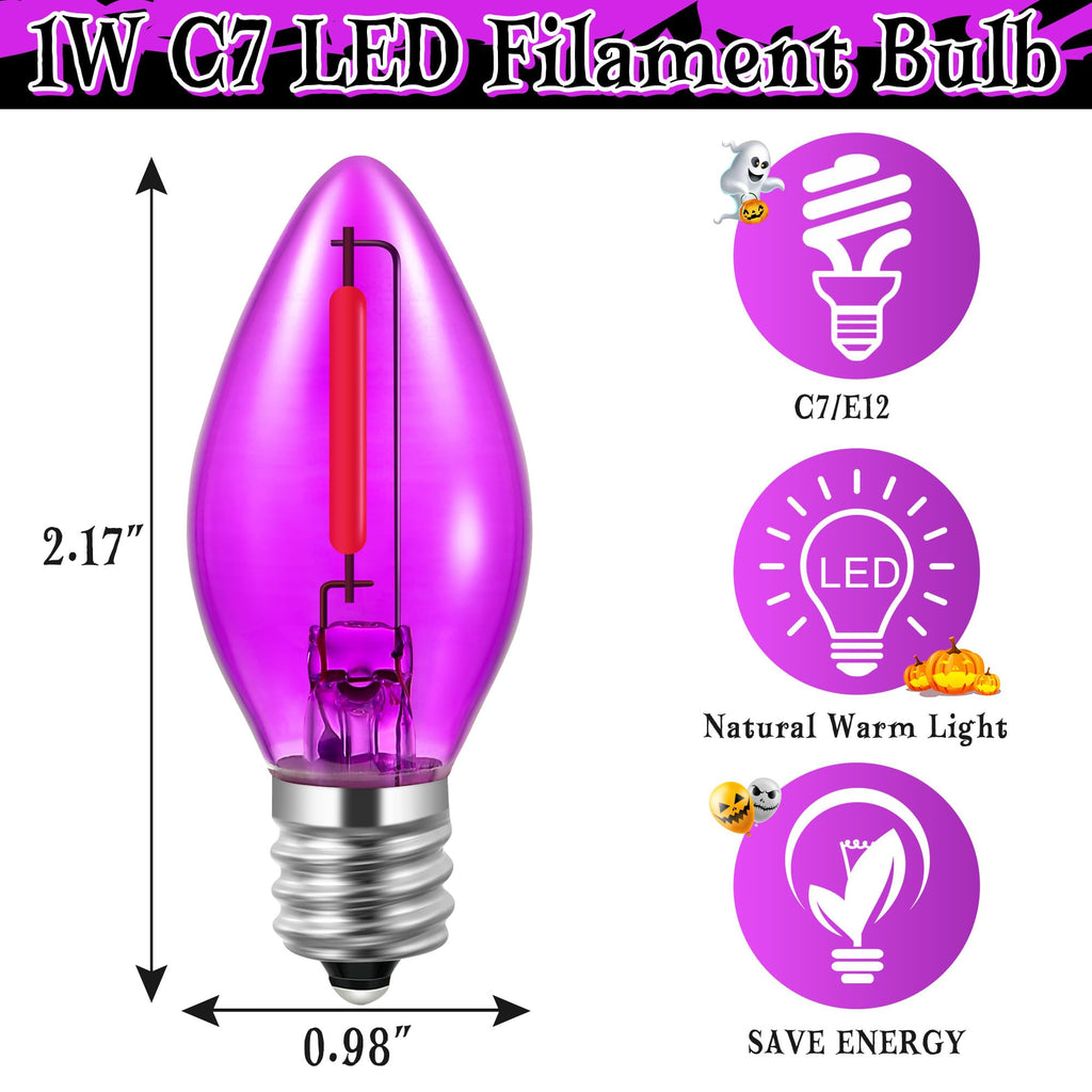 Enhon 4 Pack Accessory Cord with 1 LED Light Bulb, Blow Mold Light with C7 Lamp, Black Cord with On/Off Switch Plug, Christmas Village Light for Holiday Indoor Decor Craft Projects (Purple)