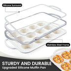 Vinino 2Pack Silicone Muffin Pan for Baking with Metal Reinforced Frame, Regular 12 Cup and Jumbo 6 Cup Nonstick Cupcake Pan Set, BPA Free Silicone Muffin Tray Molds for Oven Dishwasher Safe