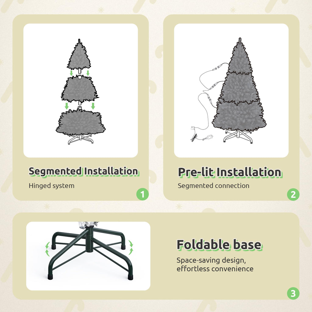 GOOBED Prelit Green Christmas Tree 7.5FT with Remote Control, Pre-Lit Green Artificial Hinged Spruce Christmas Tree with 1450 Tips, 550 LED Lights and 11 Light-Modes for Home, Party Decoration