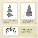 GOOBED Prelit Green Christmas Tree 7.5FT with Remote Control, Pre-Lit Green Artificial Hinged Spruce Christmas Tree with 1450 Tips, 550 LED Lights and 11 Light-Modes for Home, Party Decoration