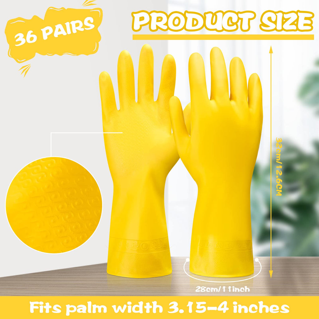 Gandeer 36 Pair Reusable Household Gloves Rubber Dishwashing Gloves Long Kitchen Cleaning Gloves for Dishes Clean Gardening(Yellow)