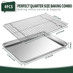 Quarter Sheet Pan with Cooling Rack Set [2 Baking Sheets + 2 Baking Racks], CEKEE Stainless Steel Cookie Sheets for Baking and Wire Rack - Rust & Warp Resistant & Nonstick, Size 12 x 9.8 x 1 Inch