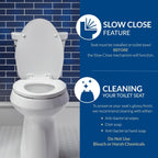 Mayfair Bennett Toilet Seat with Brushed Nickel Hinges, Slow Close Wood Seat, Secure Metal Hinges, Easy Install, Elongated, White