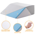 Bedluxe Leg Elevation Pillows, Leg Pillows for Sleeping, Cooling Gel Memory Foam Top, Wedge Pillow for Legs, Leg Wedges for Circulation, Swelling, After Surgery - Removable Cover (6 Inch, White/Grey)