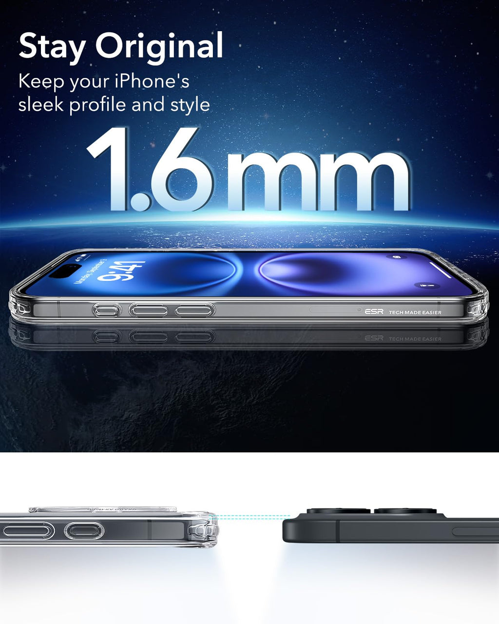 ESR for iPhone 16 Case, Compatible with MagSafe, Shockproof Military-Grade Protection, Magnetic Phone Case for iPhone 16, Classic Hybrid Case (HaloLock), Clear