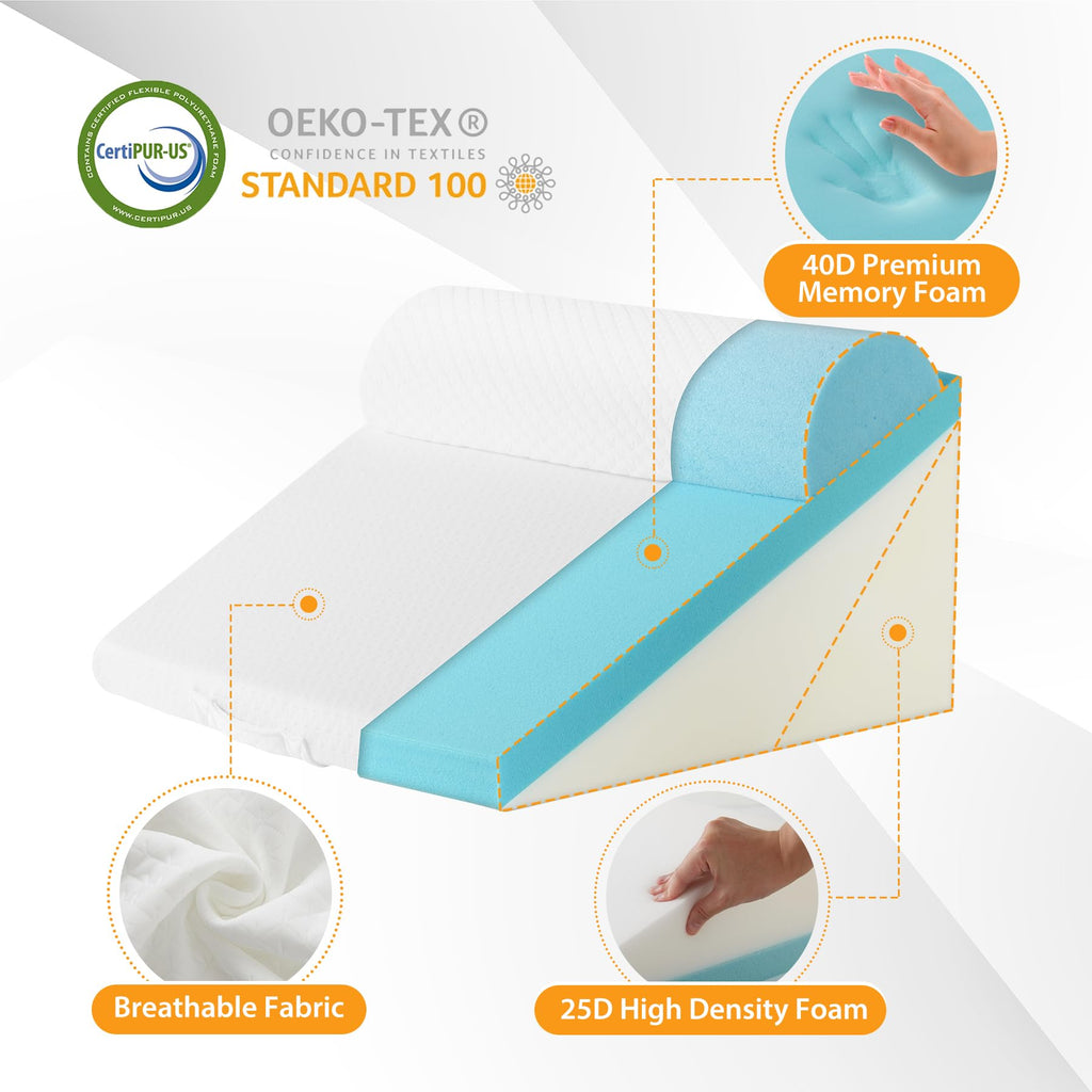 Ruqmuis 3PCS Wedge Pillow Set for After Surgery, Wedge Pillow Headboard, Adjustable 9&12 Inch Bed Pillow Wedge for Sleeping, Acid Reflux, Orthopedic Pillow Wedge for Back Pain Relief, Gerd, Green