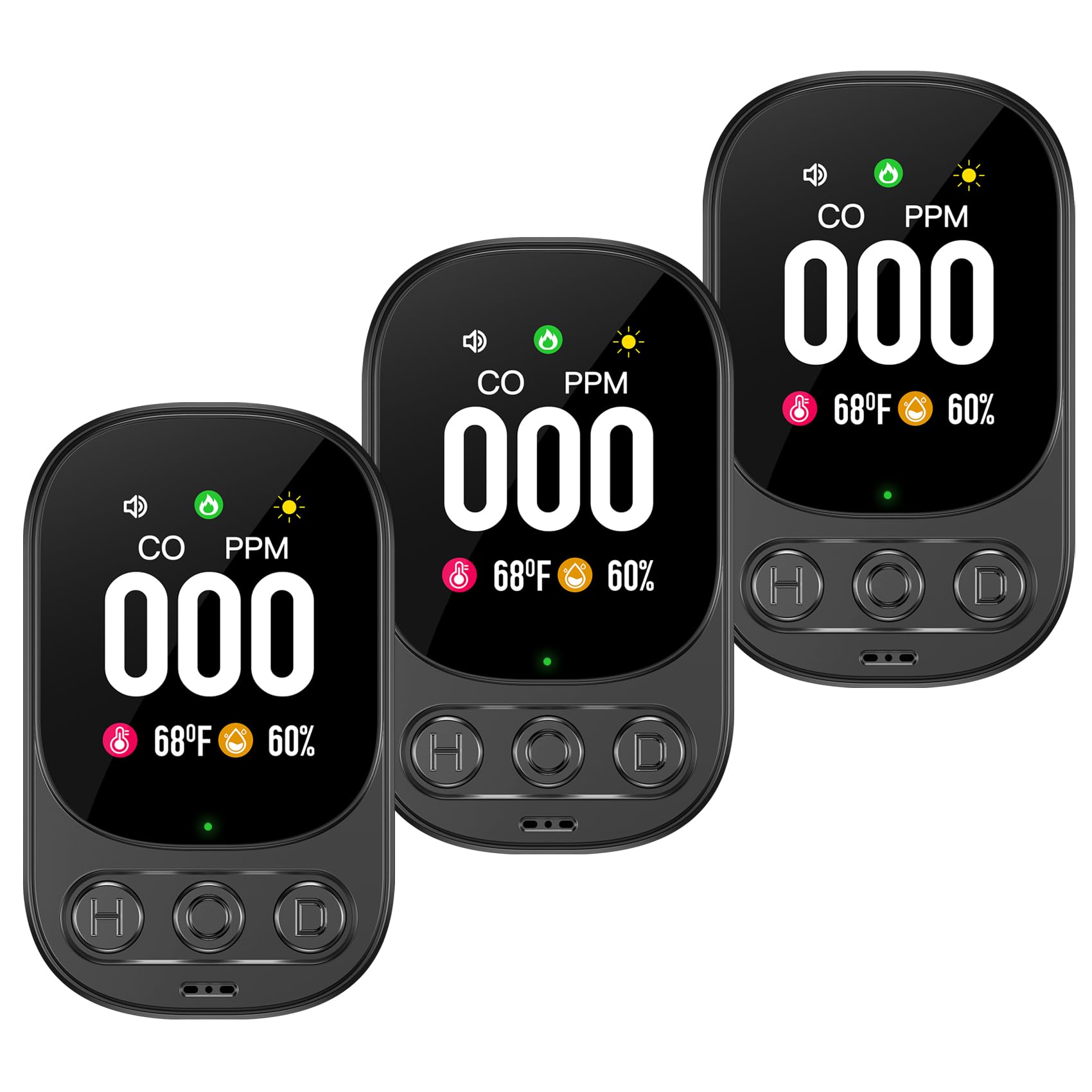 Lunarlipes Carbon Monoxide Detector Plug in Wall, 3-in-1 CO Level Monitor Alarm with Temp/Humidity Sensor, Portable Carbon Monoxide Detectors Easy to Read & Install, for Home/Hotel/RV (Black-3Pack)