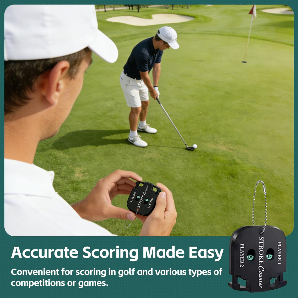 2Pcs Golf Stroke Counter, 2-Player Golf Counter Clicker with Hanging Rope, Shockproof Mini Portable Stroke Counter for Your Golf, Outdoor Sports, Different Kinds of Competitions and Games(Black)
