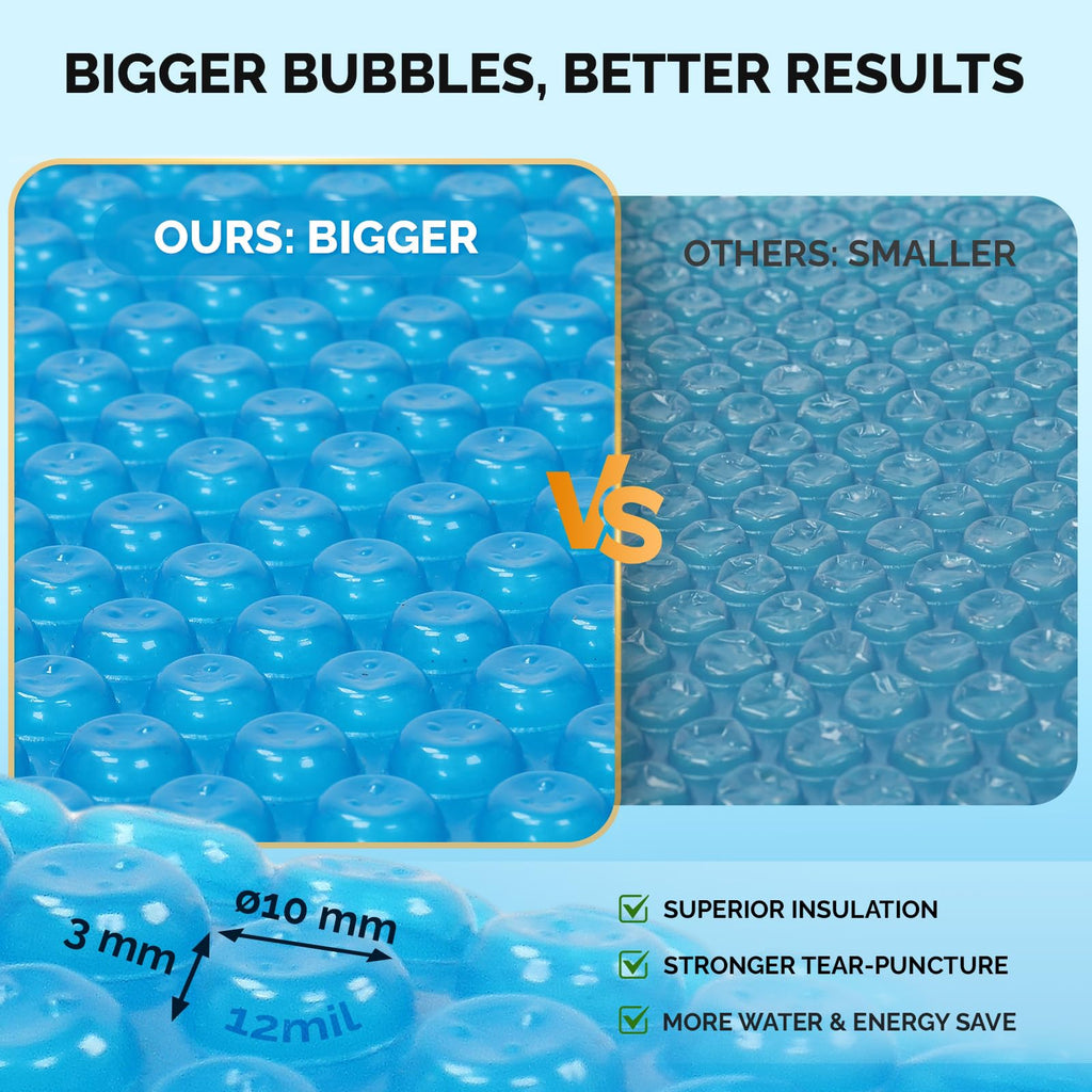 VINGLI 12Mil Solar Pool Cover, Rectangle Solar Blanket-Heavy Duty Solar Pool Cover for Above Ground Pool-Pool Solar Cover for Inground Pool (Blue, 12'x24' Rectangular)