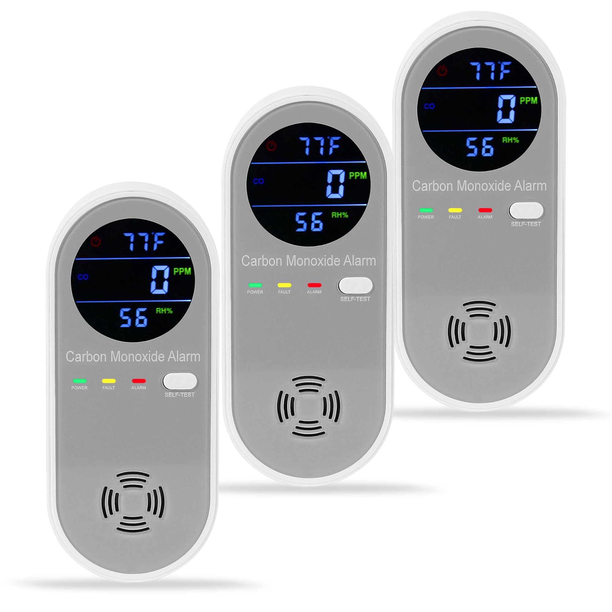 3 Packs Carbon Monoxide Detector Plug in, Carbon Monoxide Alarm,Real-time Digital Display 3-in-1 Level: PPM,°F & Humidity, CO Detector Monitor Alarm for Home,RV,Apartment
