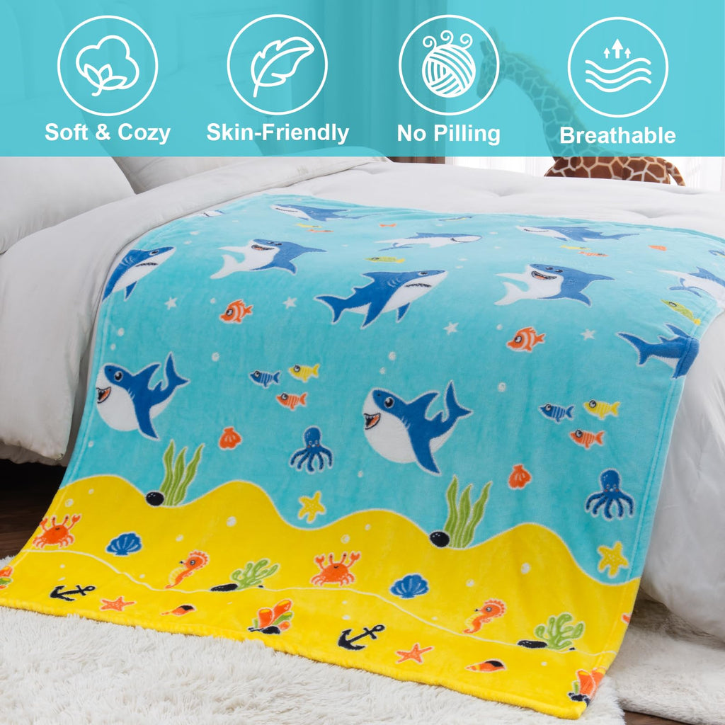 Shark Toys Gifts for Boys Girls - Glow in The Dark Ocean Animal Blanket Best Christmas Birthday Valentine's Day Easter Presents for Kids Age 1 2 3 4 5 6 7 8 9 10 Year Old Child Teen Soft Throw 50"x60"