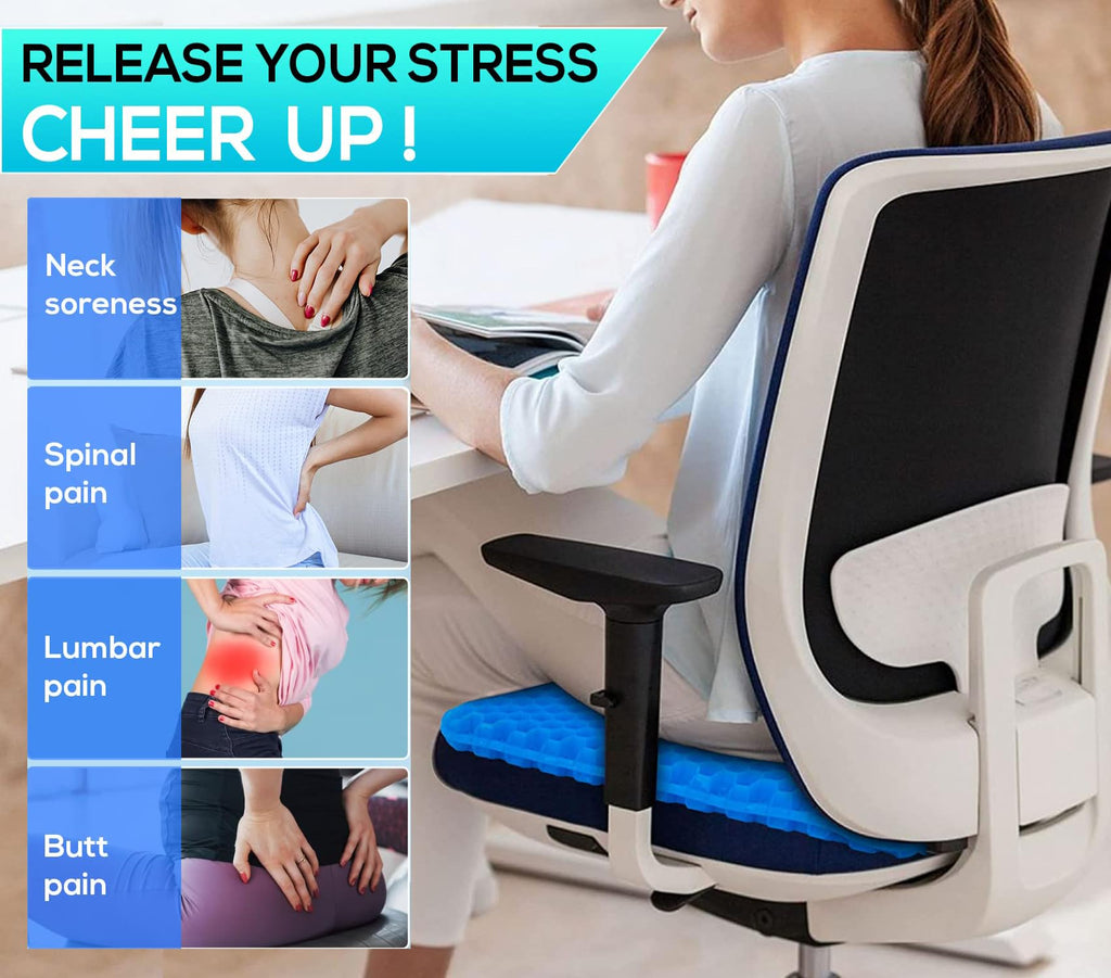 Helishy Gel Seat Cushion for Long Sitting - 1.65inch Double Thick Cooling Egg Seat Cushion for Back, Hip, Sciatica, Coccyx, Tailbone Pain Relief - Office Chair Car Seat Cushion – Wheelchair Cushions