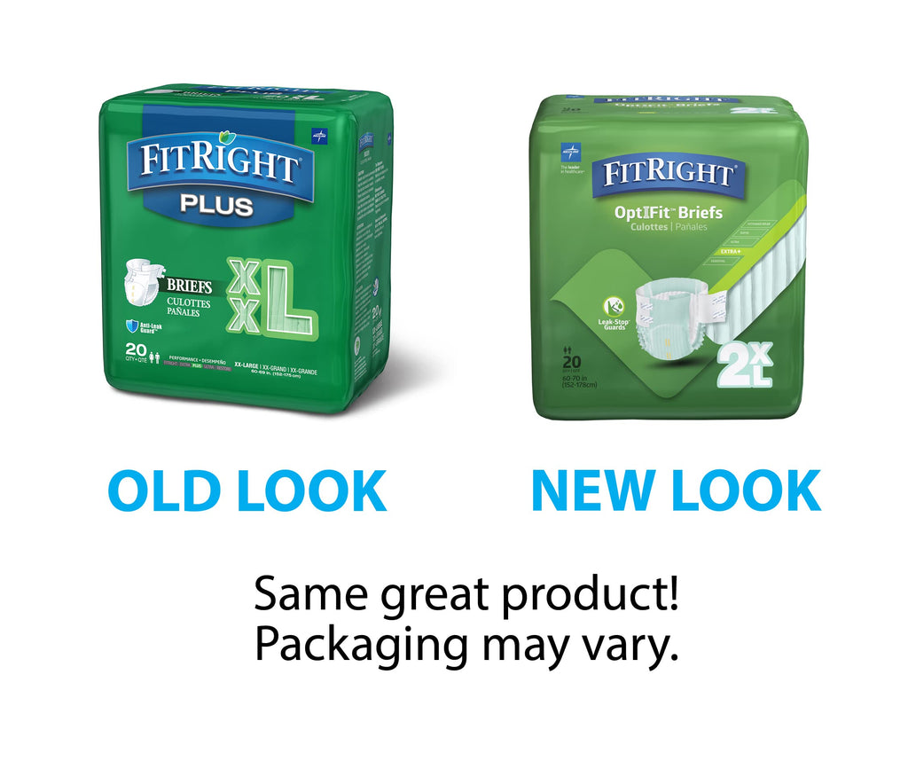 FitRight OptiFit Extra+ Adult Diapers with leak stop guards, Disposable Incontinence Briefs with Taps, Moderate Absorbency, XX-Large, 60"-70", 20 Count
